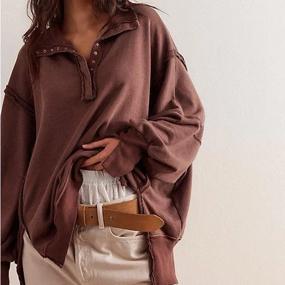 Free People We The Free Camden Sweatshirt Henley - Picture 1 of 5